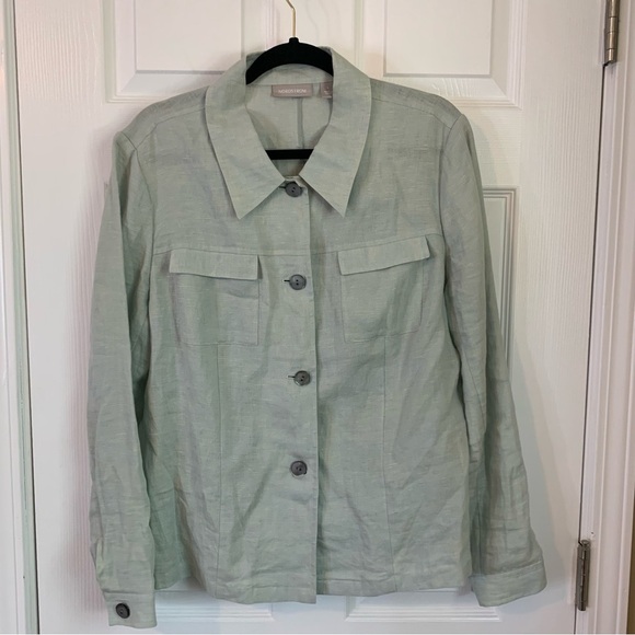 Nordstrom Long Sleeve Light Green Linen Button Down Blouse, size L - Picture 8 of 8